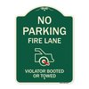 Signmission No Parking Fire Lane Violators Booted or Towed Heavy-Gauge Aluminum Sign, 24" x 18", G-1824-23737 A-DES-G-1824-23737